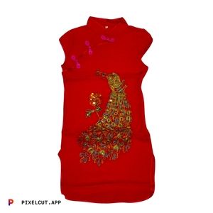 Brand new girl's cheongsam with peacock embroidery.